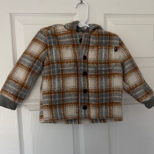 OshKosh B'gosh Plaid Puffer Jacket in Gray, Brown, and Cream